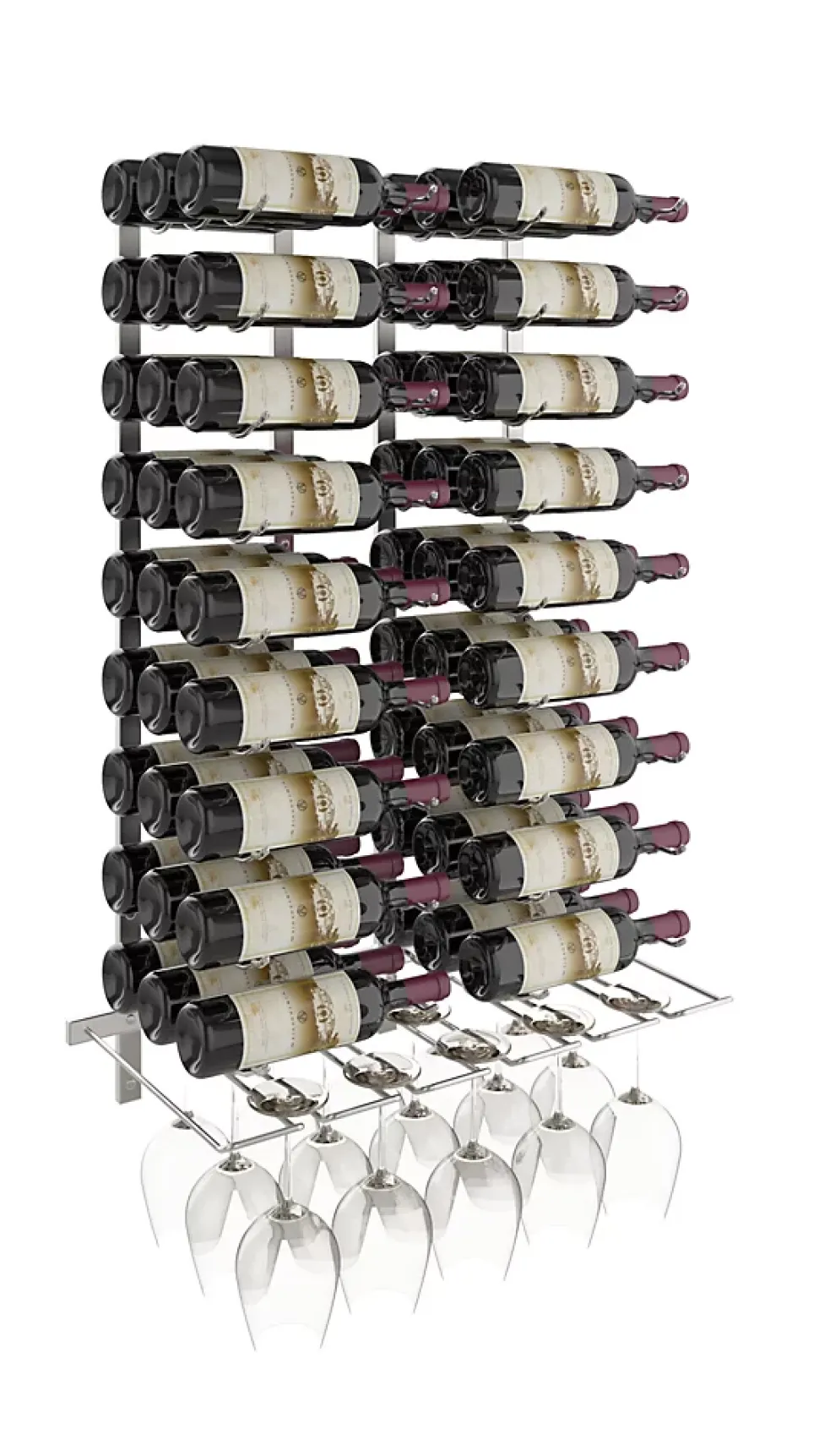 Porte-Bouteille et verres kit mural pour 54 bouteilles Nickel brossé