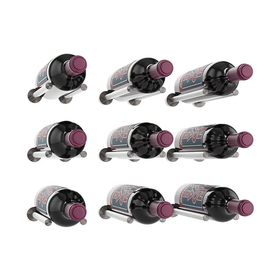 Porte-Bouteille kit mural pour 9 bouteilles Nickel brossé design