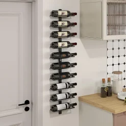 Porte-bouteilles mural 10 bouteilles - casier à vin mural - dim. 27 x 10 x 116 cm - acier noir