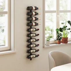 Porte-bouteilles mural 10 bouteilles - casier à vin mural - dim. 27 x 10 x 116 cm - acier noir