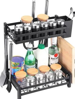 Porte-Épices en Acier Inoxydable à 2 Étages noir