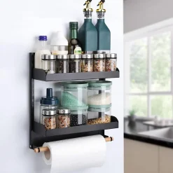 Porte-épices magnétique Montage mural Acier allié noir