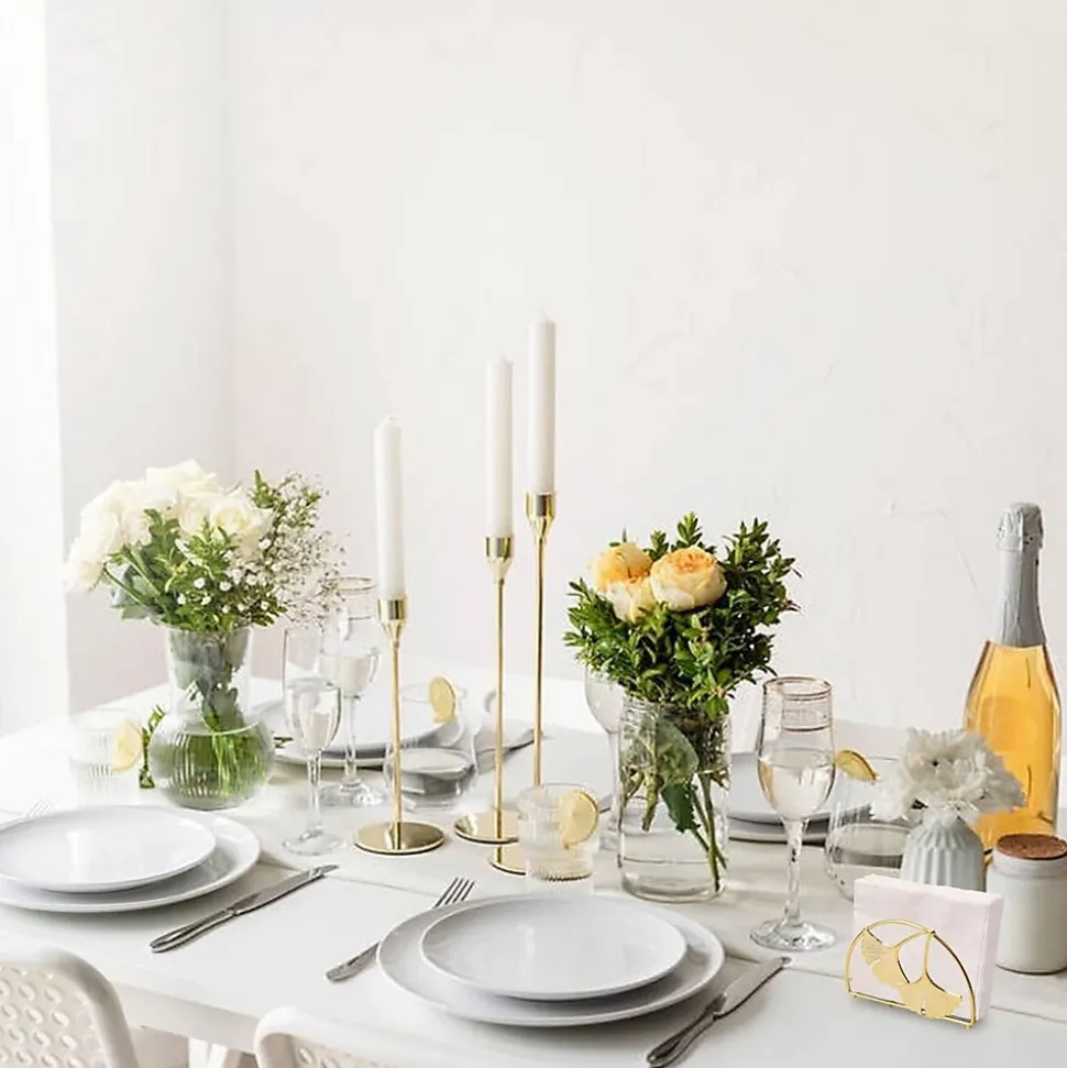 Porte-serviettes en métal, 2 pièces, porte-serviettes en papier en forme de feuille de ginkgo, distributeur de rangement décoratif