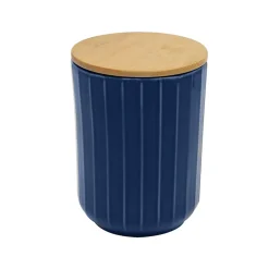 Pot en céramique cannelé bleu avec couvercle en bambou Box & Beyond