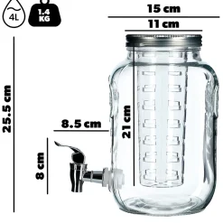 Pot en verre KADAX avec robinet 4L pour pot de jus de limonade à l'eau avec insert