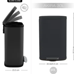 Poubelle à pédale de cuisine Acier AKIRA 30L Noir mat Spirella