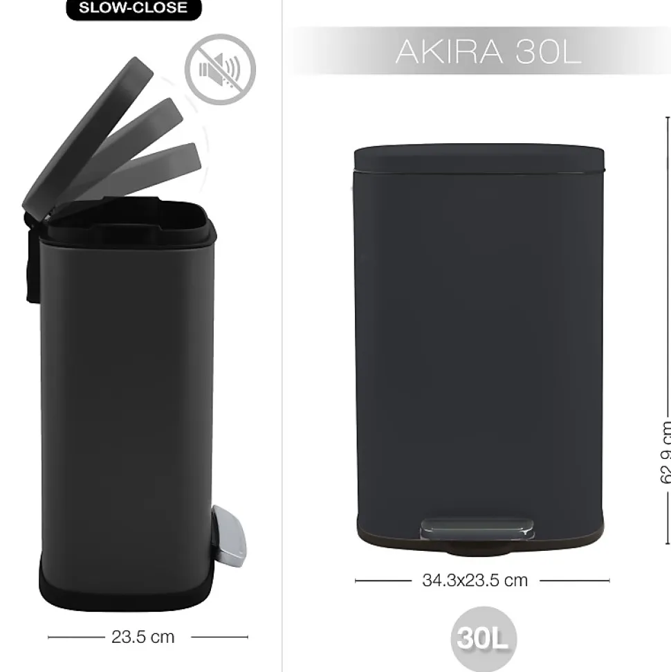 Poubelle à pédale de cuisine Acier AKIRA 30L Noir mat Spirella