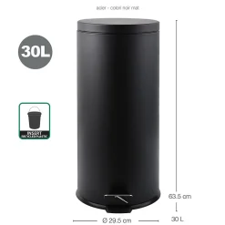 Poubelle à pédale de cuisine Inox 30L Noir mat MSV