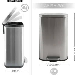 Poubelle à pédale de cuisine Inox AKIRA 30L Brossé Spirella