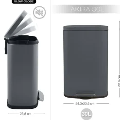 Poubelle à pédale de cuisine Acier AKIRA 30L Gris mat Spirella