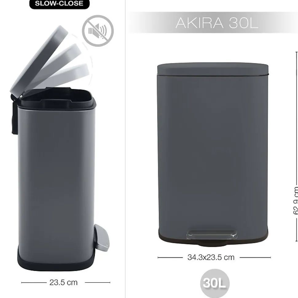 Poubelle à pédale de cuisine Acier AKIRA 30L Gris mat Spirella