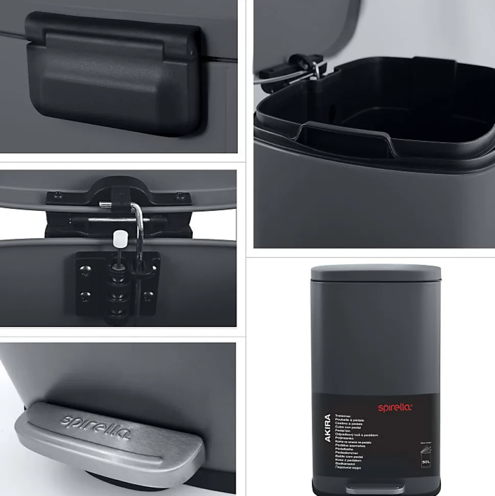 Poubelle à pédale de cuisine Acier AKIRA 30L Gris mat Spirella