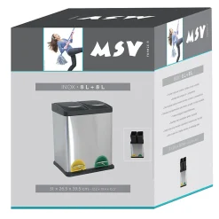 Poubelle à pédale Tri sélectif Inox 2 bacs 8L MSV