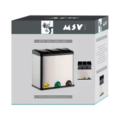 Poubelle à pédale Tri sélectif Inox 3x20L MSV