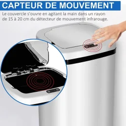 Poubelle à capteur de mouvement ouverture automatique 50L acier inox.