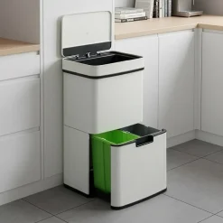 Poubelle à capteur Venna acier 72 L beige en.casa