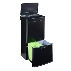 Poubelle à capteur Venna acier 62 L noir en.casa