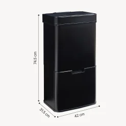 Poubelle à capteur Venna acier 62 L noir en.casa