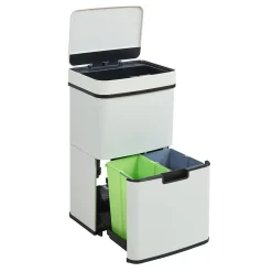 Poubelle à capteur Venna acier 62 L beige en.casa