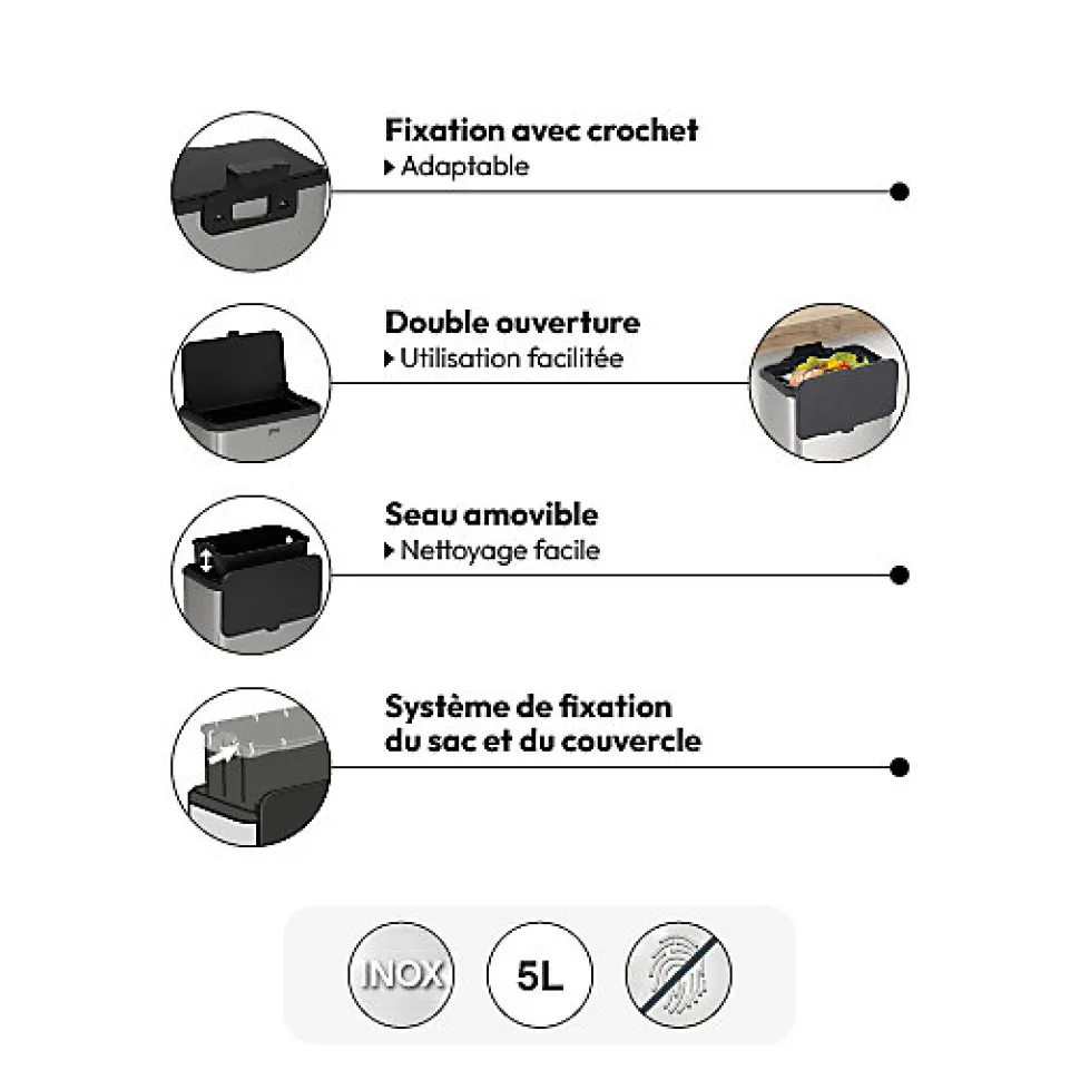Poubelle à compost en inox 5L - Noir- 5five