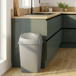 Poubelle à couvercle basculant 40L en plastique gris H.65,5 cm, Tazetta