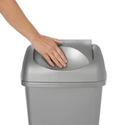 Poubelle à couvercle basculant 40L en plastique gris H.65,5 cm, Tazetta