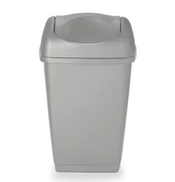 Poubelle à couvercle basculant 40L en plastique gris H.65,5 cm, Tazetta