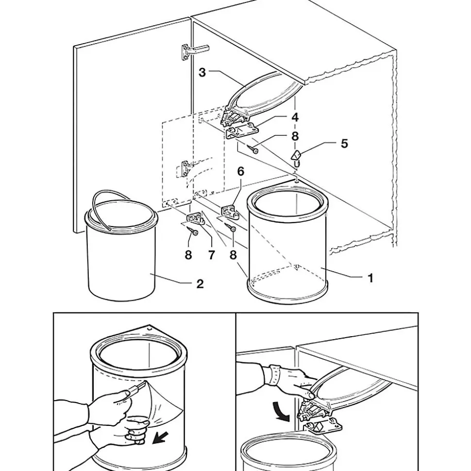 Poubelle à fixation sur porte conteneur de 13 litres