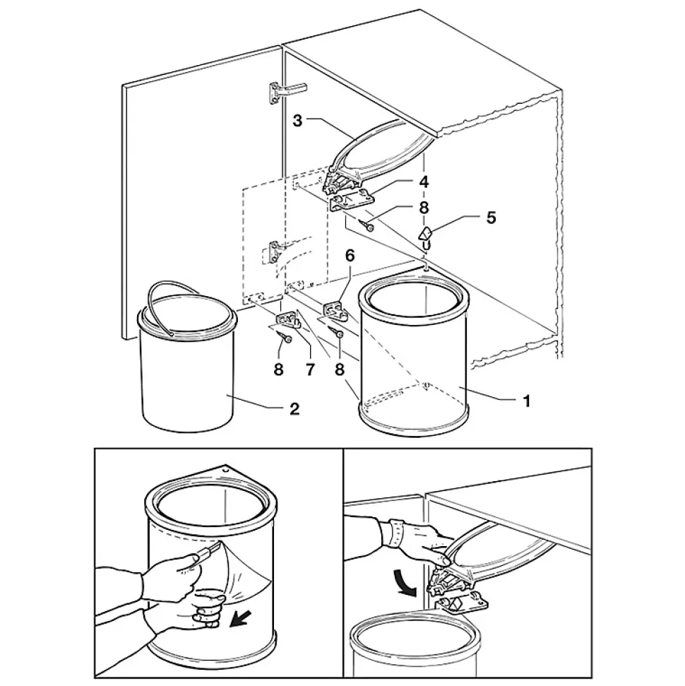 Poubelle à fixation sur porte conteneur de 13 litres