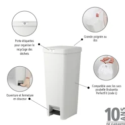 Poubelle à pédale Brabantia Stepup 40 L gris clair