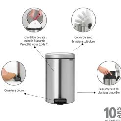 Poubelle à pédale coloris argenté Brabantia NewIcon 20 L
