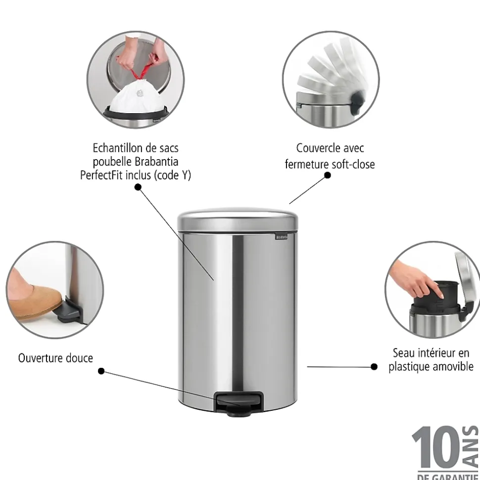 Poubelle à pédale coloris argenté Brabantia NewIcon 20 L