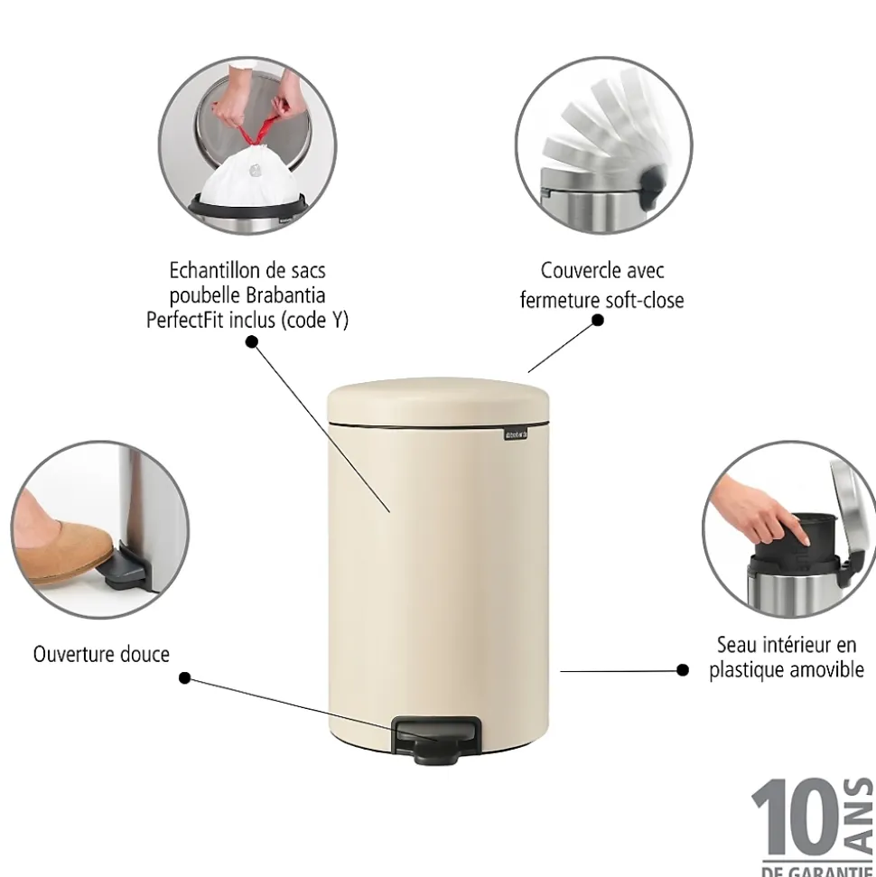 Poubelle à pédale coloris beige Brabantia NewIcon 20 L