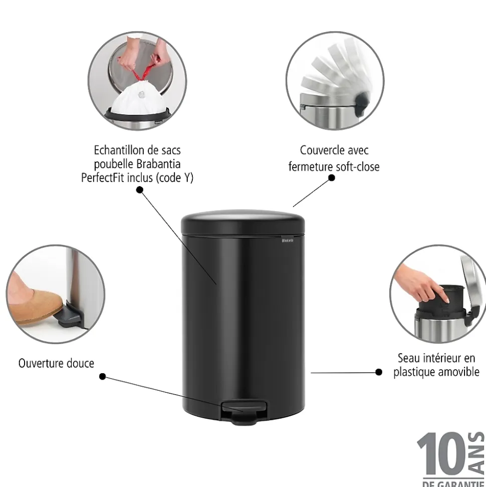 Poubelle à pédale coloris noir Brabantia NewIcon 20 L