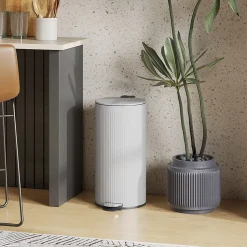 Poubelle à pédale compacte design 30L - seau intérieur amovible, couvercle fermeture douce - métal gris clair
