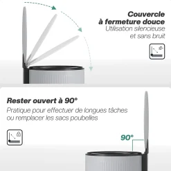 Poubelle à pédale compacte design 30L - seau intérieur amovible, couvercle fermeture douce - métal gris clair