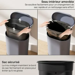 Poubelle à pédale compacte design 6L - seau intérieur amovible, couvercle fermeture douce - métal gris