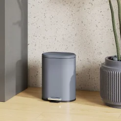 Poubelle à pédale compacte design 6L - seau intérieur amovible, couvercle fermeture douce - métal gris