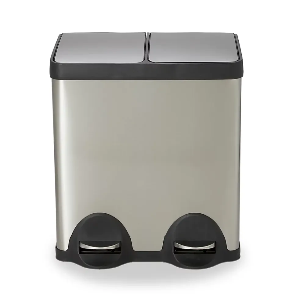 Poubelle à pédale double compartiment 2 x 20L en acier inoxydable effet aluminium, Cooke & Lewis Beclan