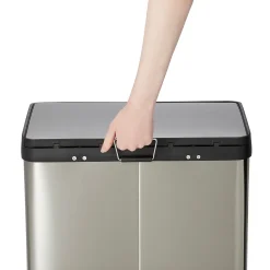 Poubelle à pédale double compartiment 2 x 20L en acier inoxydable effet aluminium, Cooke & Lewis Beclan