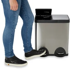 Poubelle à pédale double compartiment 2 x 20L en acier inoxydable effet aluminium, Cooke & Lewis Beclan