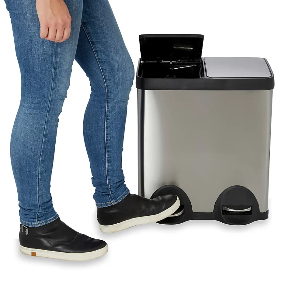Poubelle à pédale double compartiment 2 x 20L en acier inoxydable effet aluminium, Cooke & Lewis Beclan