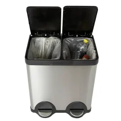 Poubelle à pédale double compartiment 2 x 20L en acier inoxydable effet aluminium, Cooke & Lewis Beclan