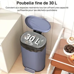 Poubelle à pédale 30L - poubelle de cuisine - poubelle ronde - métal gris