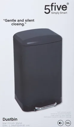 Poubelle à pédale rectangle Ariane 5Five 30L noir