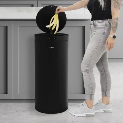 Poubelle automatique avec capteur ML-Design 40L noir aspect mat avec anneau de maintien pour sac