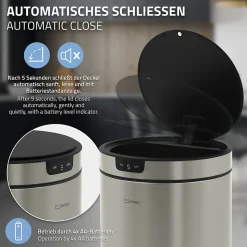 Poubelle automatique avec capteur ML-Design 30L argenté en inox avec anneau de maintien pour sac