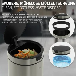 Poubelle automatique avec capteur ML-Design 30L argenté en inox avec anneau de maintien pour sac