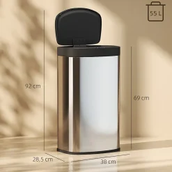 Poubelle automatique détecteur de mouvement 55L acier inox. brossé