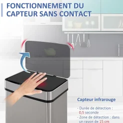 Poubelle automatique détecteur de mouvement poubelle tri selectif 3 bacs capacité totale 72L acier inox. brossé